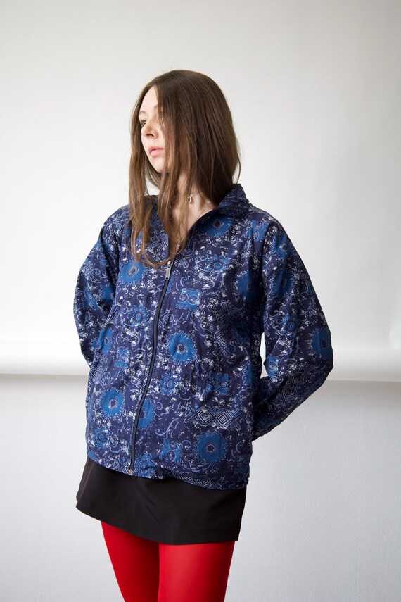 90s Blue Batik Print Windbreaker Jacket Size L