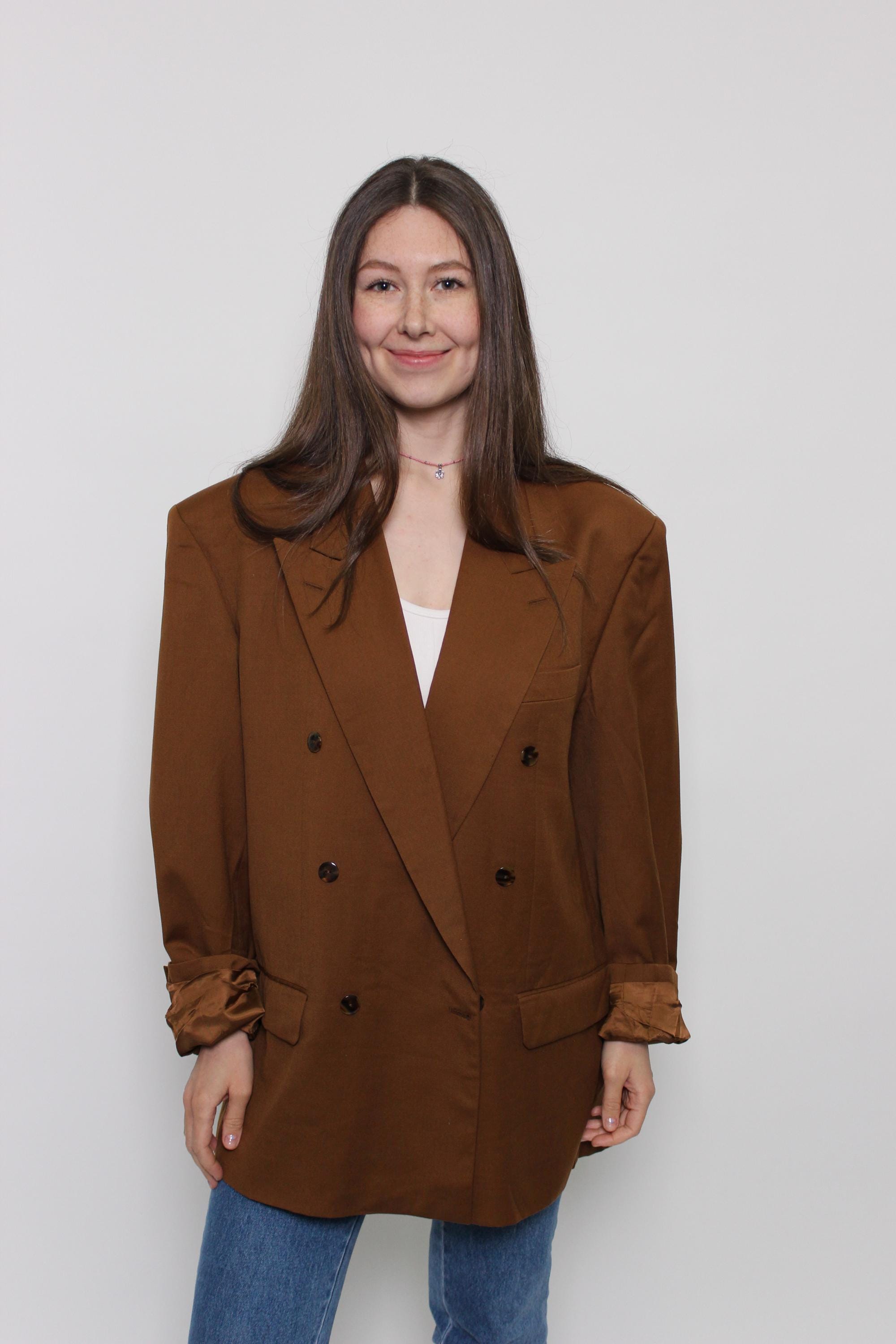 90s Double Breasted Blazer, Vintage Oversized Wool Suit