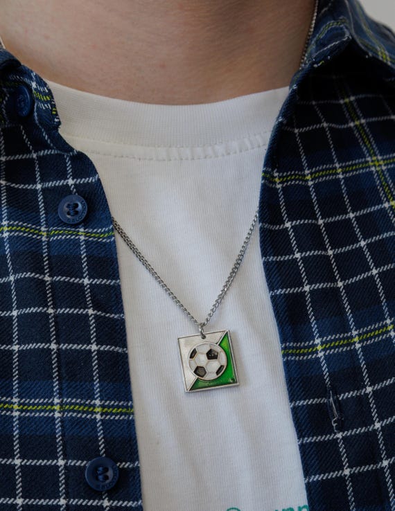 Soccer Ball Pendant Necklace Enamel Reworked Vintage Football Charm Geometric Sports Gift