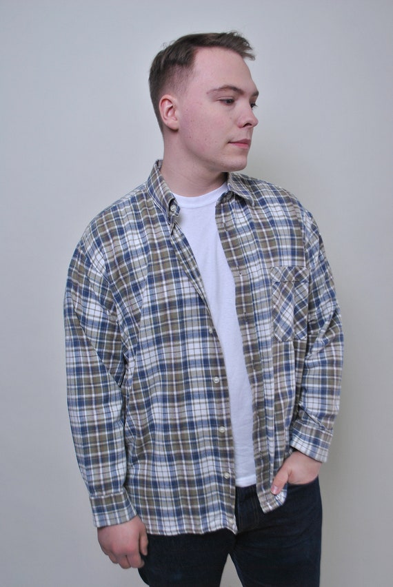 Camisa cuadros pastel boton vintage camisa cuadros gris Talla L Etsy Espana