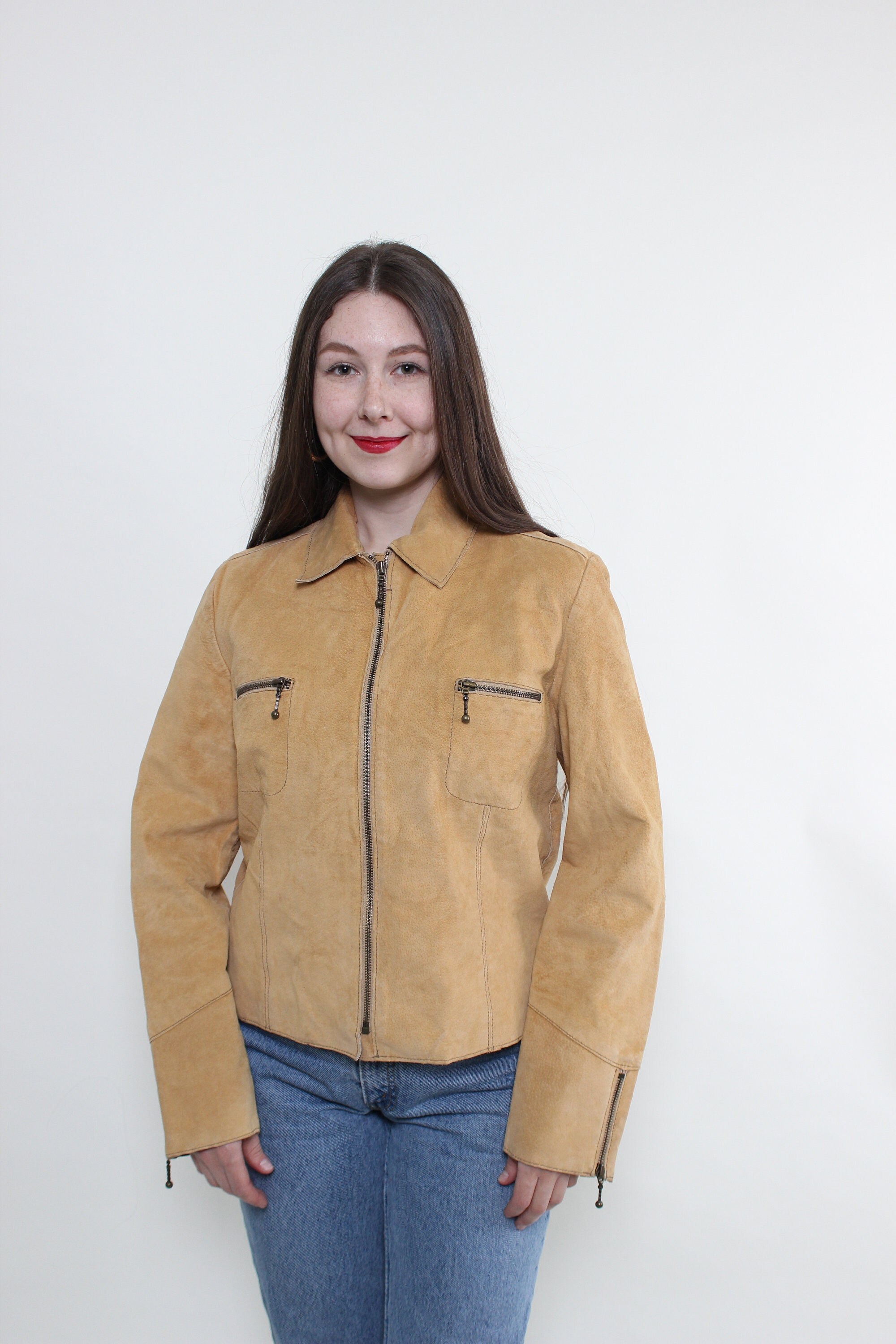 90s vtg short leather Harrington ja