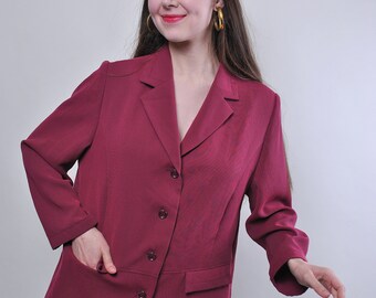 90s formal suit jacket in red, vintage plus size four buttons blazer, Size L
