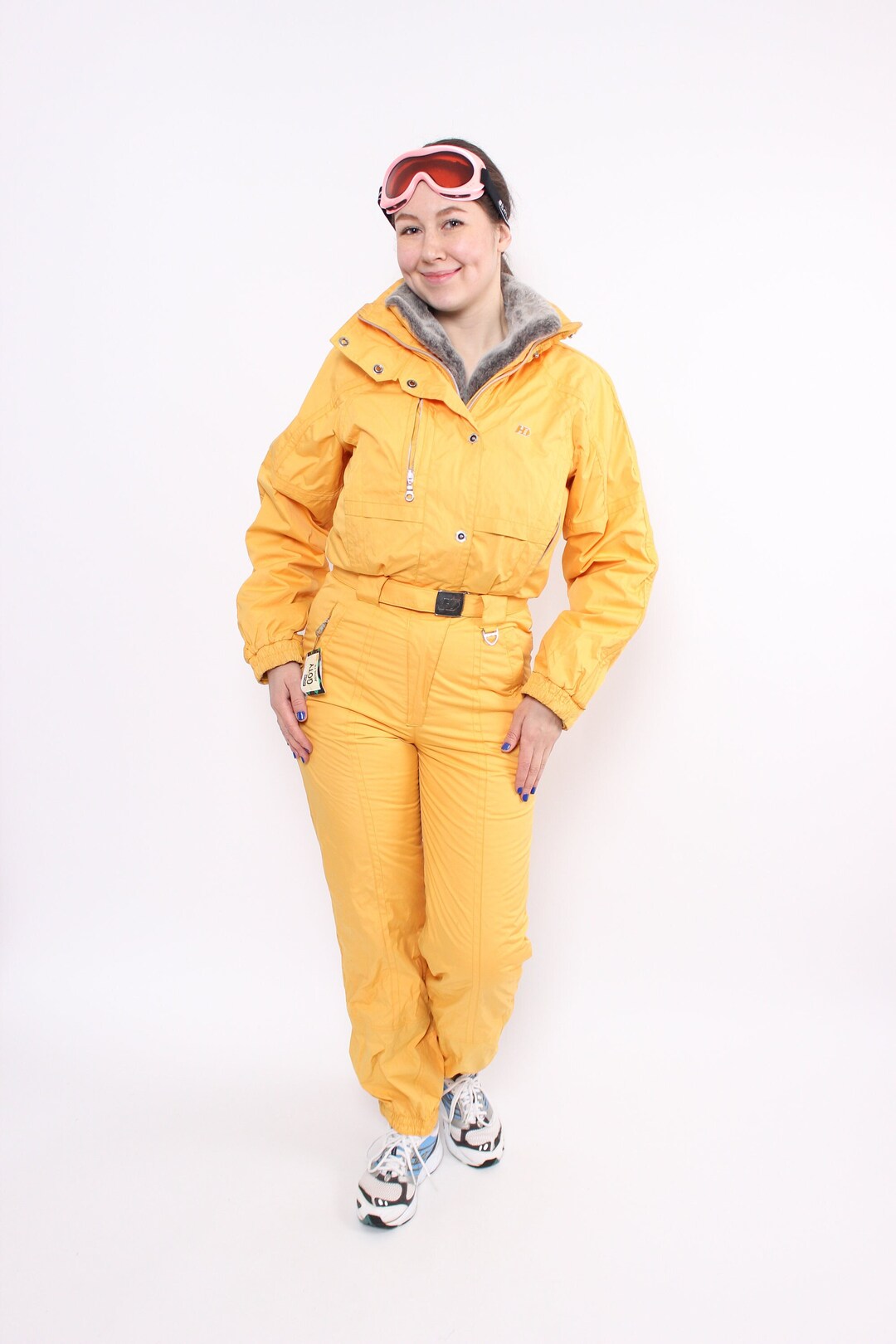 Vintage Yellow Ski Suit, 90s One Piece Ski Jumpsuit, Women Snowsuit