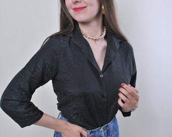 Women vintage black formal evening blouse, Size M