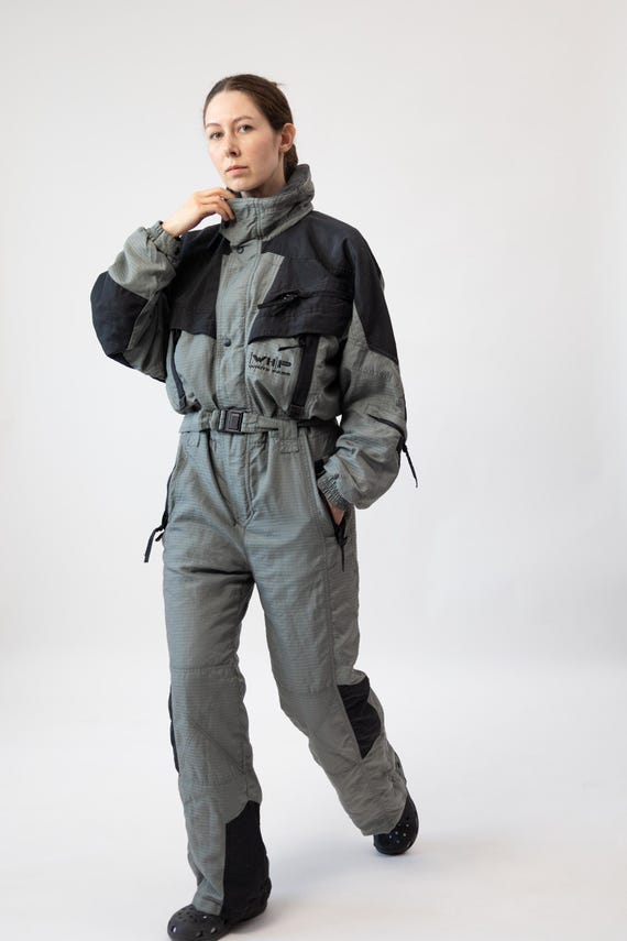 Vintage White Pass Grey Black Ski Suit One Piece Size M