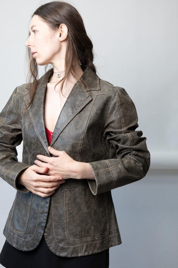 Vintage Distressed Leather Blazer Jacket Size M