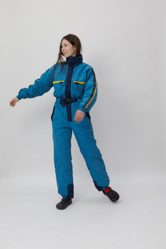 Vintage Teal Colorblock Ski Suit Belted Size L
