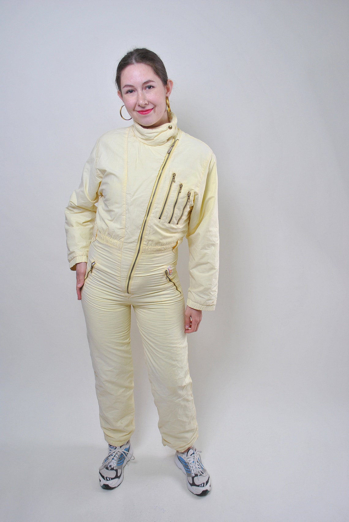 Vintage one piece yellow ski suit retro women snow suit Size | Etsy