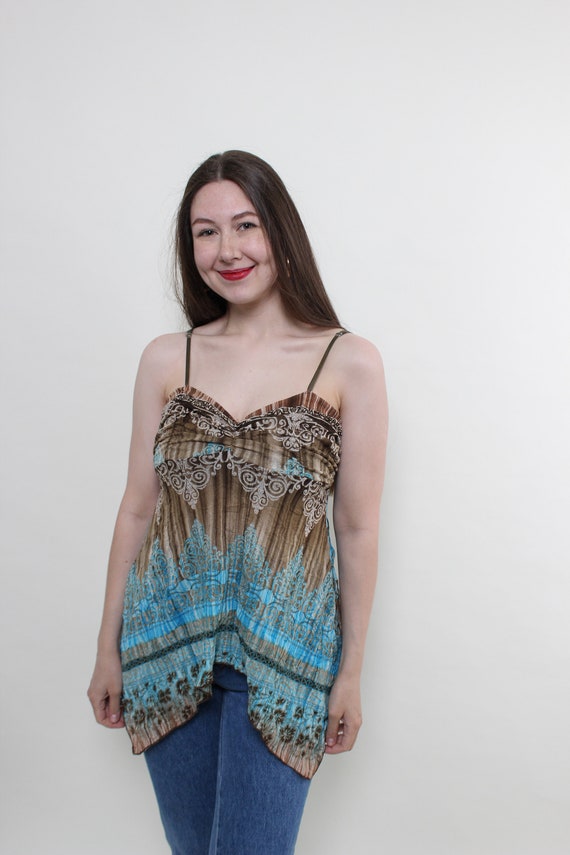 90s Vintage Floral Tank Top: Abstract Print Boho Blouse, Size M