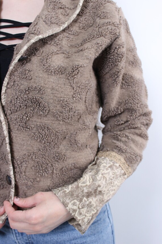 90s fluffy floral blazer, vintage crop jacket in … - image 2