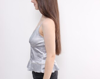 ヴィンテージ90年代シルバーサテンキャミソールトップス：シルク混