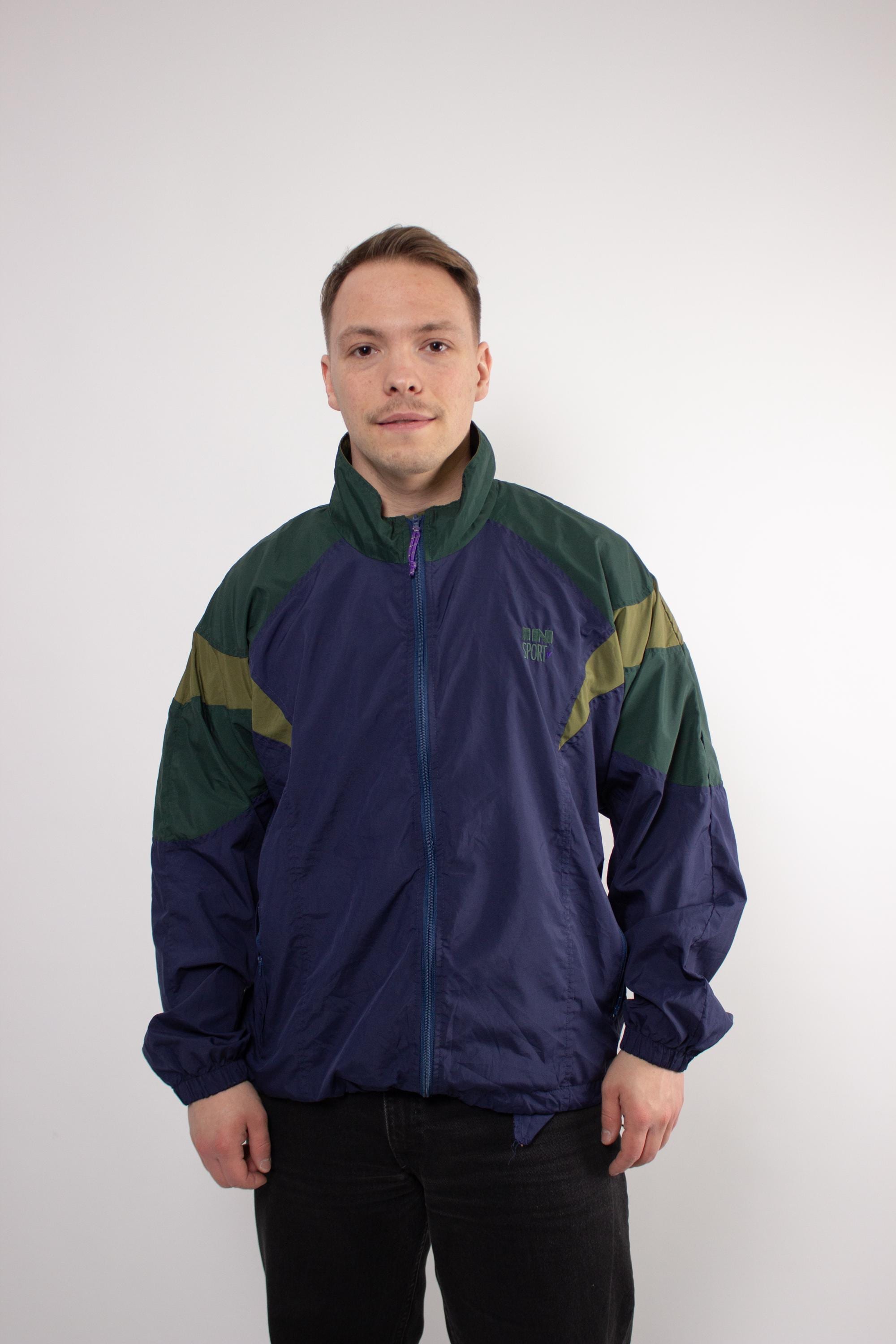 Vintage 90s Colorblock Windbreaker Jacket, Retro Navy Sport Shell
