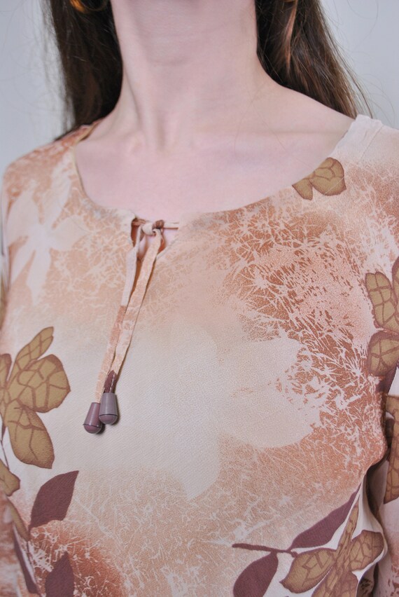 90s floral print top, vintage cute brown blouse w… - image 3
