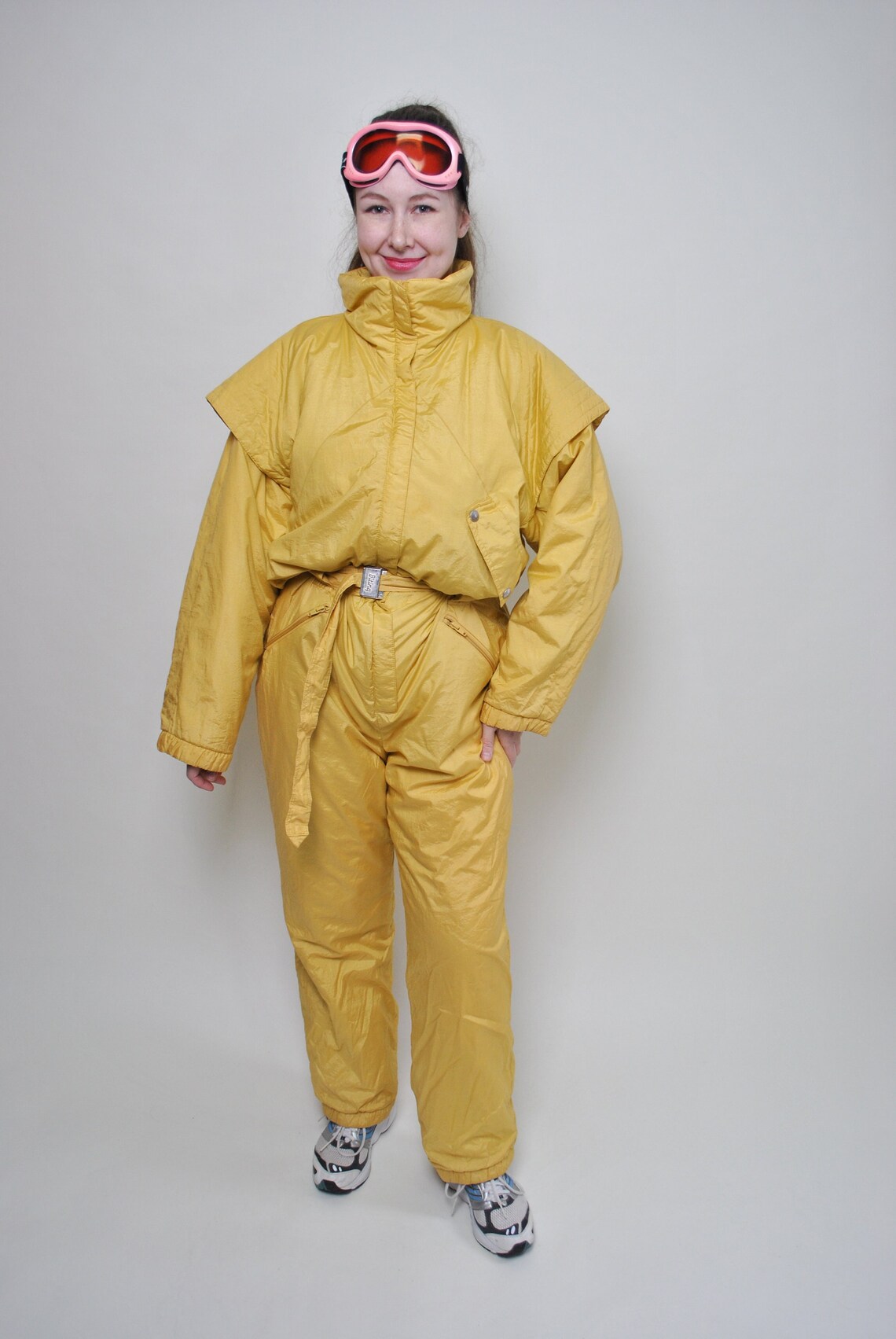 80s Yellow Ski Suit One Piece Snowsuit LARGE Size Vintage Etsy