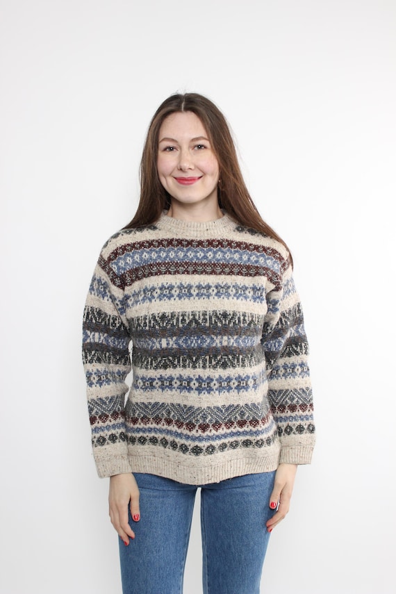 80s wool knit abstract sweater, vintage grunge jumper retro oversized cozy sweater, Size M