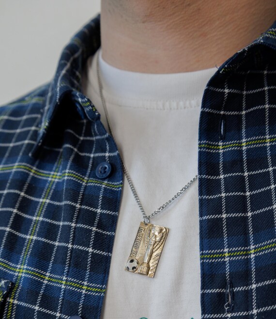 Mexico 70 World Cup Pendant Necklace Reworked Vintage Football Pin Soccer Trophy Charm