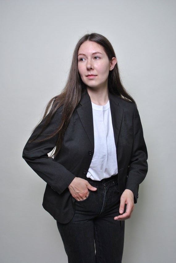 Vintage Gray Minimalist Blazer - 90s Formal Jacket, Size M