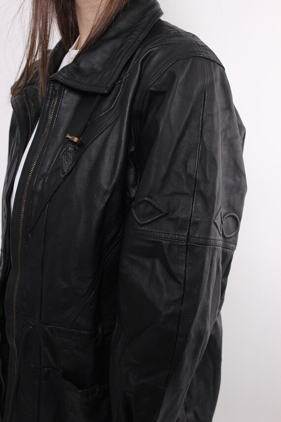 90s leather western jacket, vintage black leather… - image 5