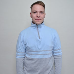 90s minimalist quarter zip sweatshirt in blue, vintage casual autumn jumper with high neck , Size S