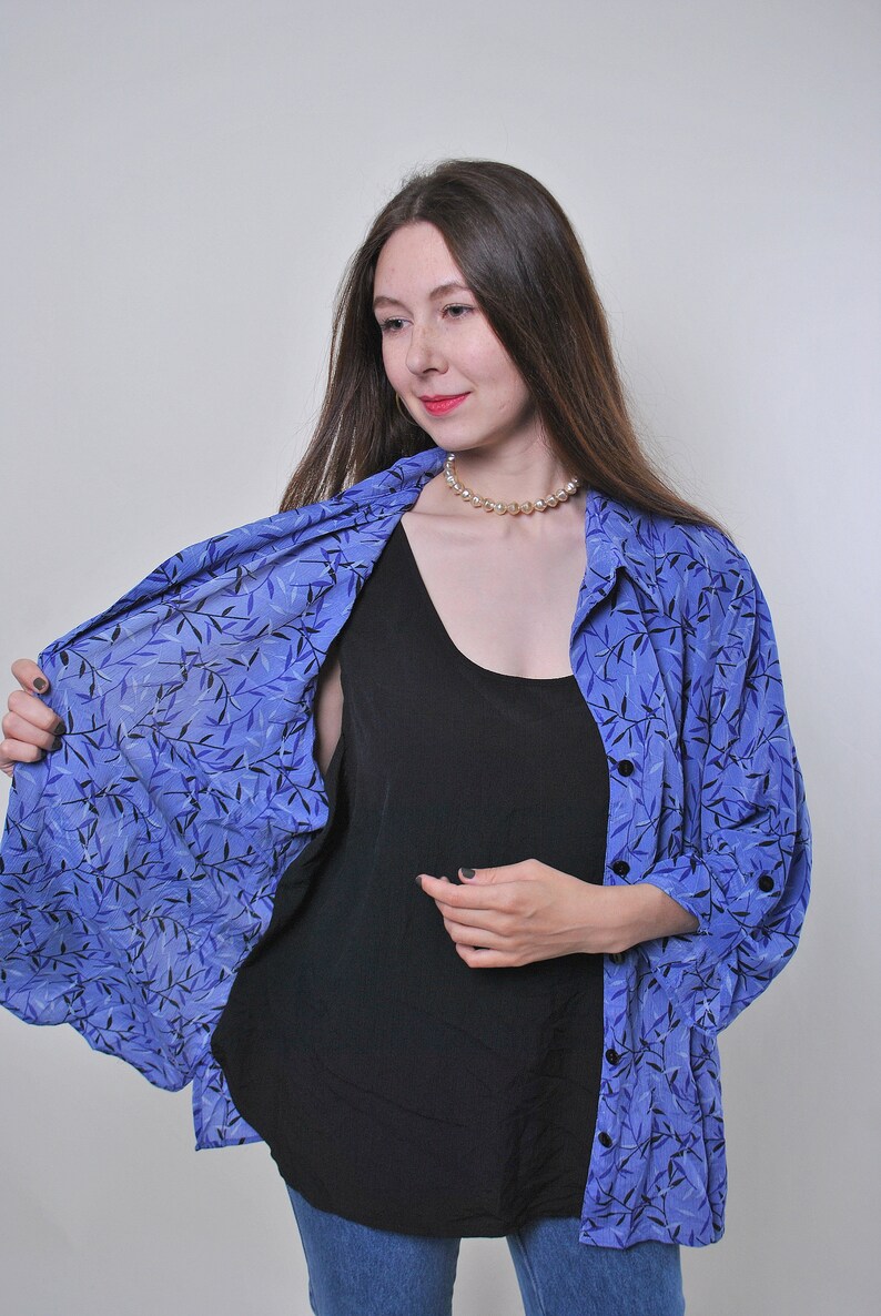 Size L 80s vintage double evening purple blouse With floral print