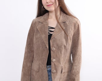 Vintage 90s leather jacket, brown leather blazer, women fall jacket, Size M