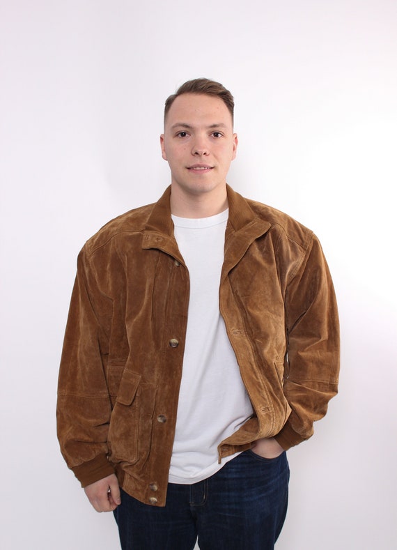 Vintage 90s Leather Bomber, Suede Jacket, Brown Leather Jacket 