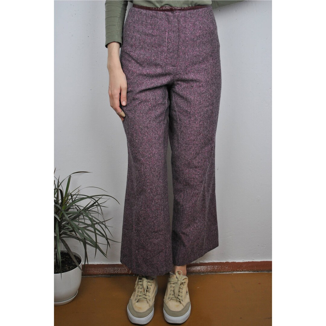 Red Wool Pants, Vintage Wide Pants, High Waist Pants, Size L Etsy