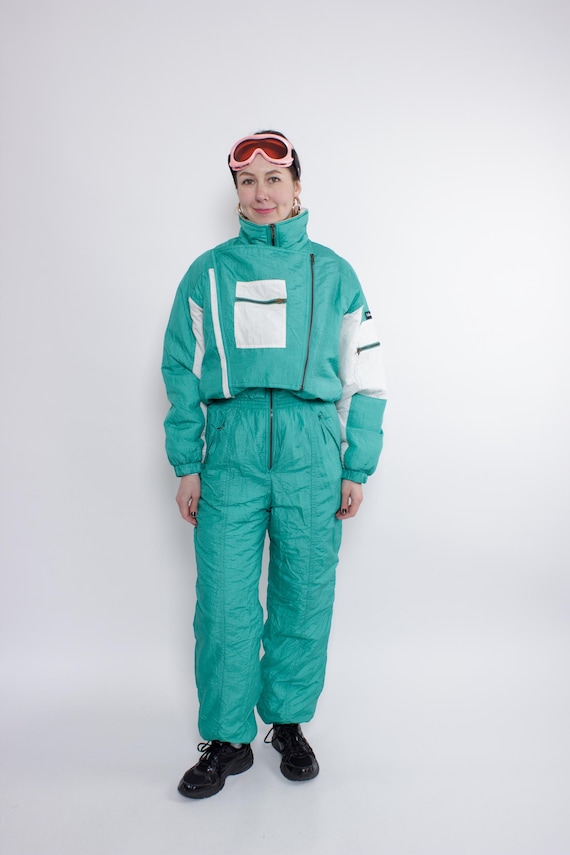 Vintage 90s Green Ski Suit Women’s One Piece Snowsuit Made in Italy, Size M