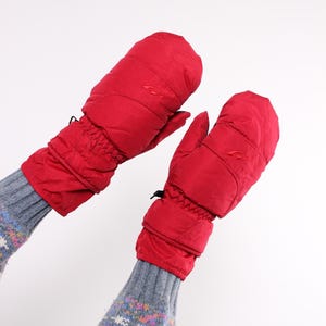 80s retro ski gloves, vintage winter sport accessories in red color