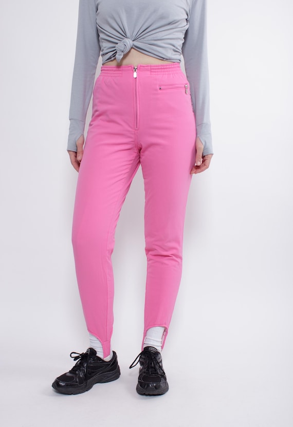 Vintage 90s Pink Ski Pants, Retro High Waisted Womens Snow Pants, Size M