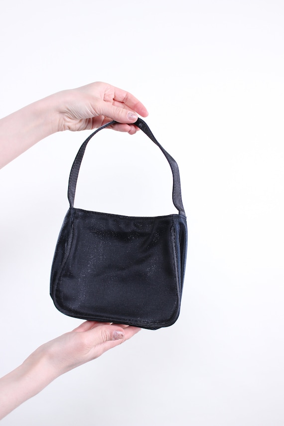 Y2K Shoulder Baguette Bag Vintage Black Satin Mini Purse Evening Handbag
