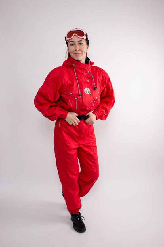 90s Vintage One Piece Ski Suit: Retro Ellesse  Red Snowsuit, Size M