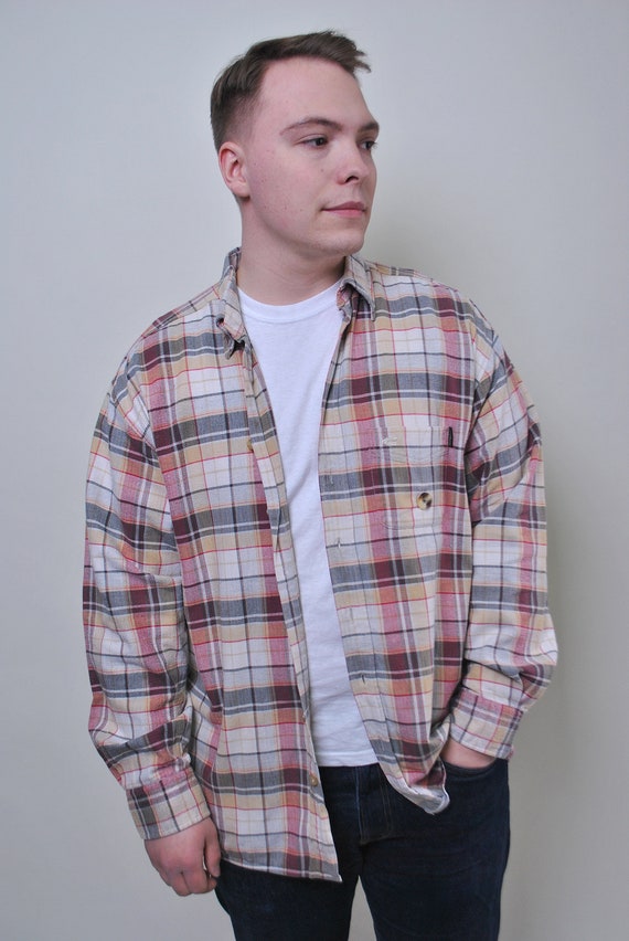 Camisa cuadros pastel camisa vintage oversize camisa de trabajo Talla L Etsy Espana