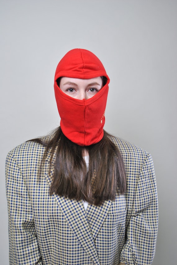 90s Vintage Red Balaclava Hat: Woman's Racing Style