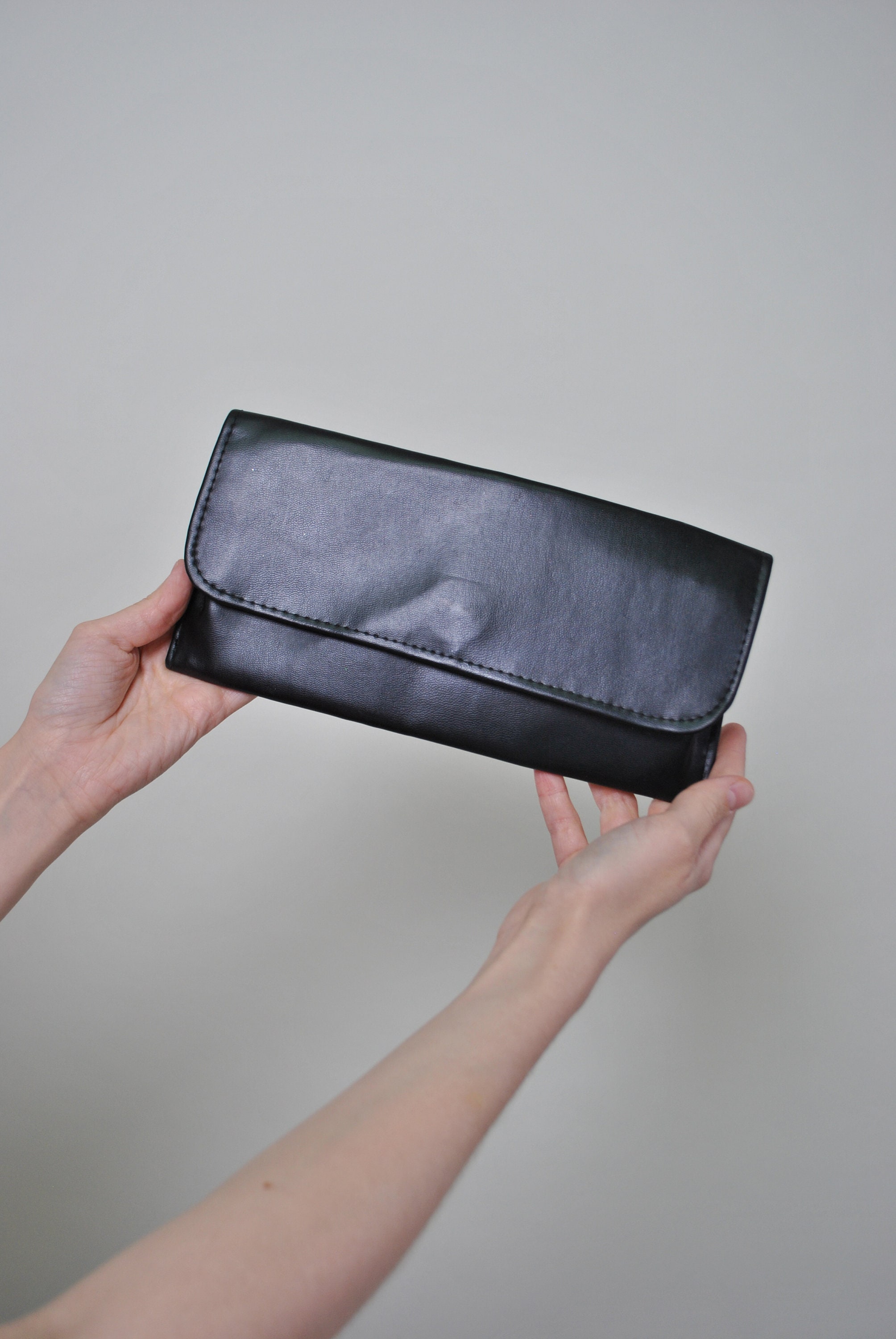 90s Vintage Minimalist Clutch: Black One-Button Purse