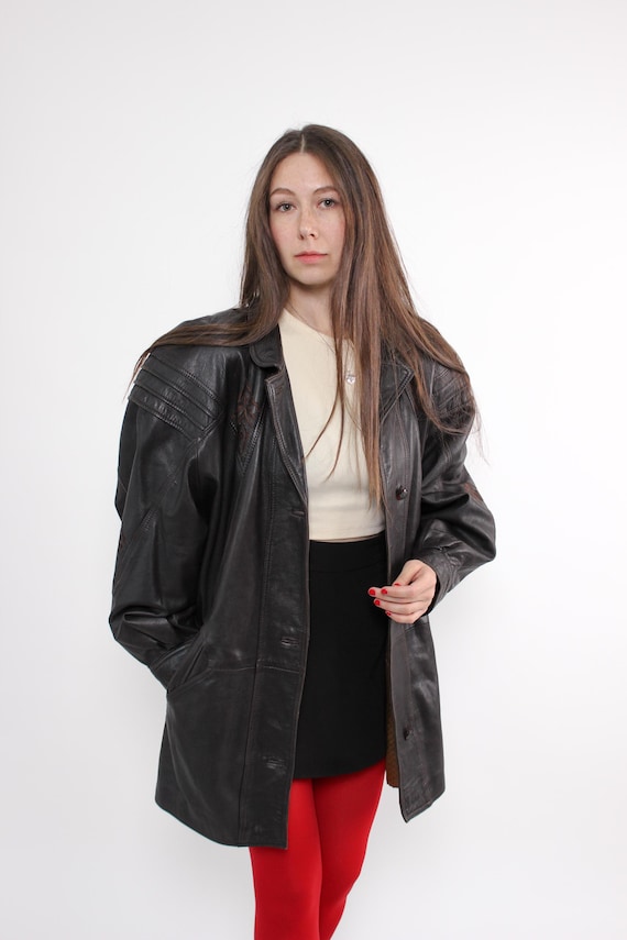 Vintage 90s Leather Jacket with Polyester Lining – Black, Size L