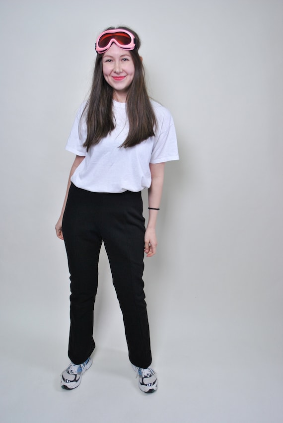 Vintage ski pants, 90s skinny snowboard pants in black color, Size L