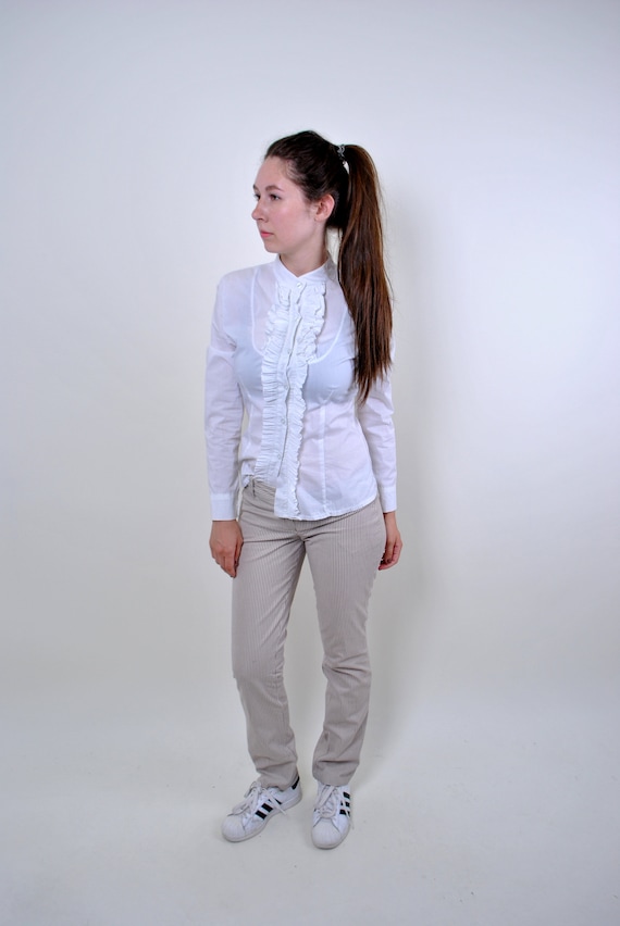 90s beige skinny pants, vintage striped casual woman trousers, Size W 28