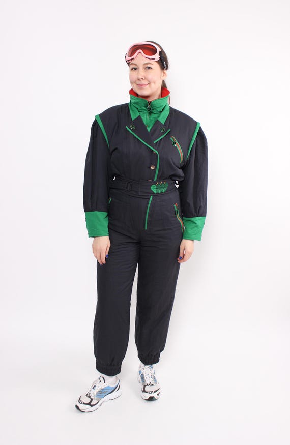 Vintage 80s Ski Suit Women’s One Piece Snowsuit, Winter Overall, Size M