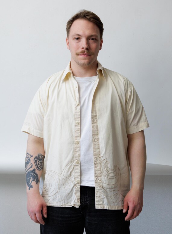 Y2K Embroidered Shirt Cotton Short Sleeve Resort Wear Vintage Size M
