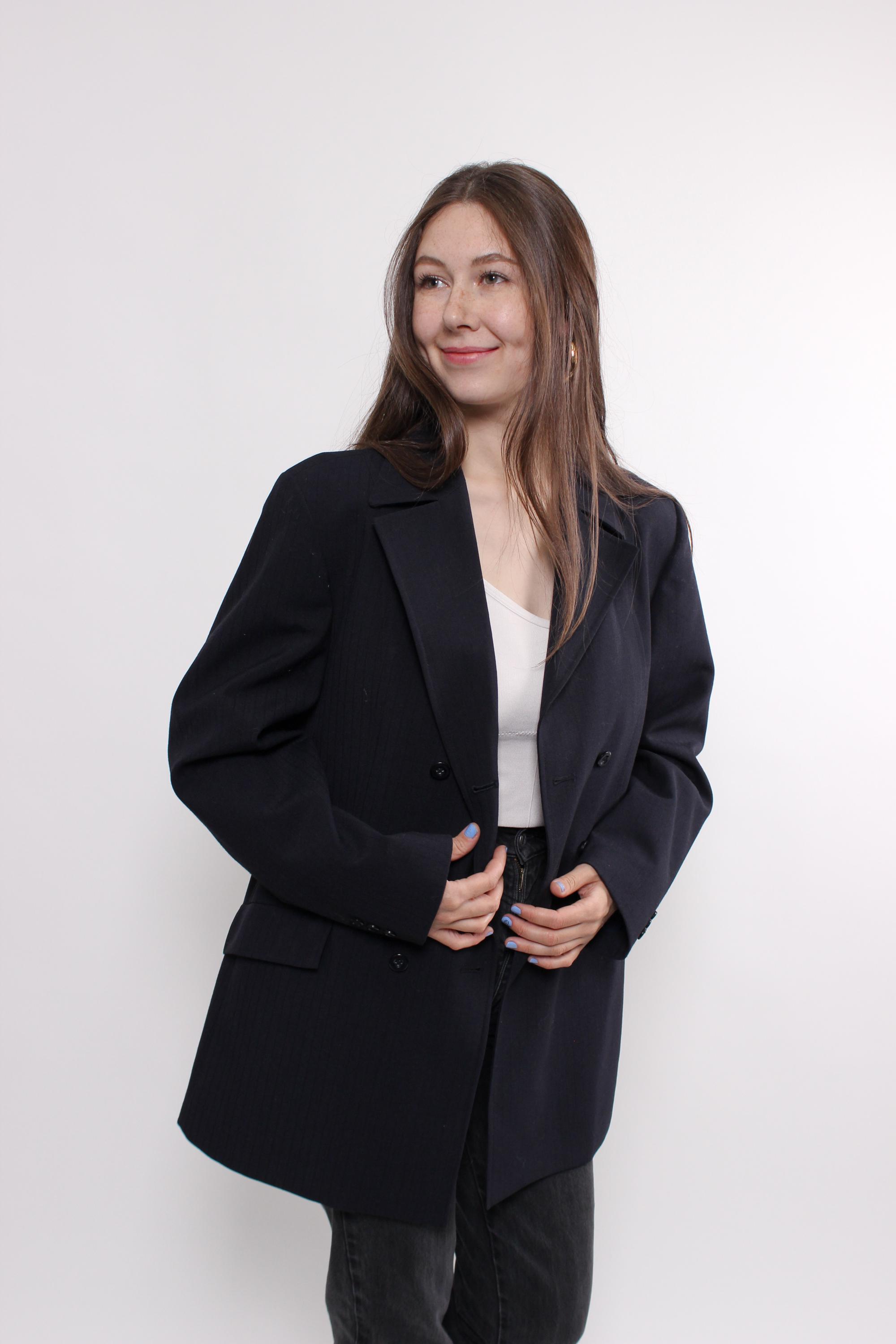 90s Oversized Wool Blazer, Vintage Double Breasted Striped