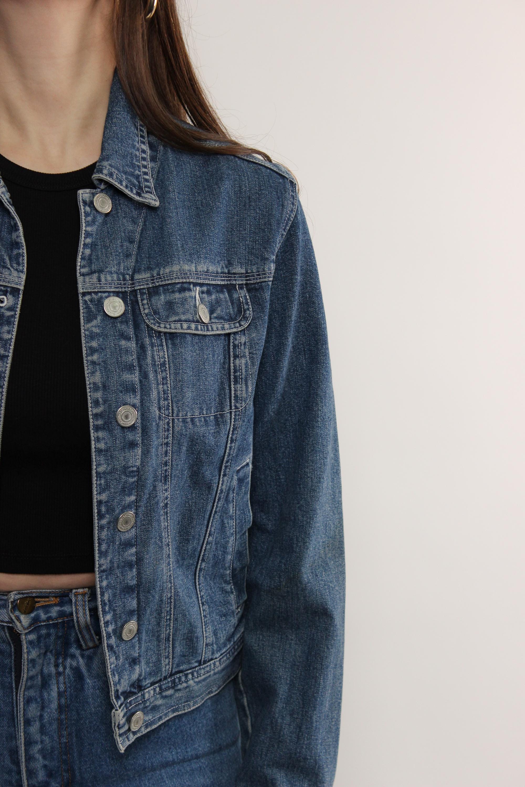90s Denim Jacket in Dark Blue, Vintage Heavy Cotton Trucker Jacket