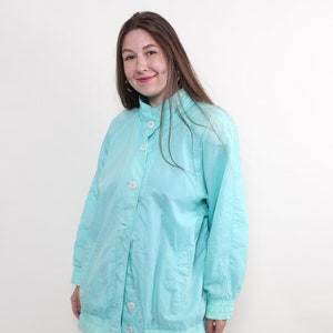 80s retro oversize windbreaker jacket, vintage long sport wear jacket in blue, Size L