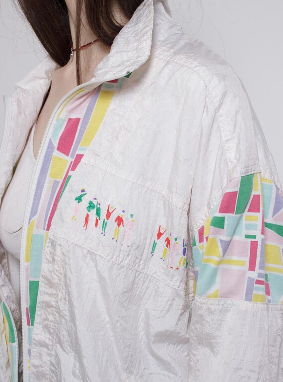 Vintage 80s 90s Geometric Print Windbreaker Jacket, Retro Abstract Sport Coat