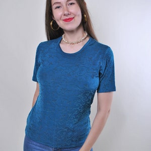 90s flower print pullover blouse, vintage cute flowers print fitted blouse, Size M
