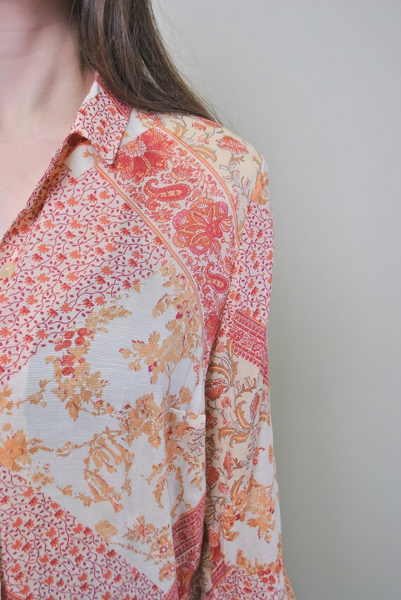 Linen boho shirt, women floral blouse form 90s 80… - image 2