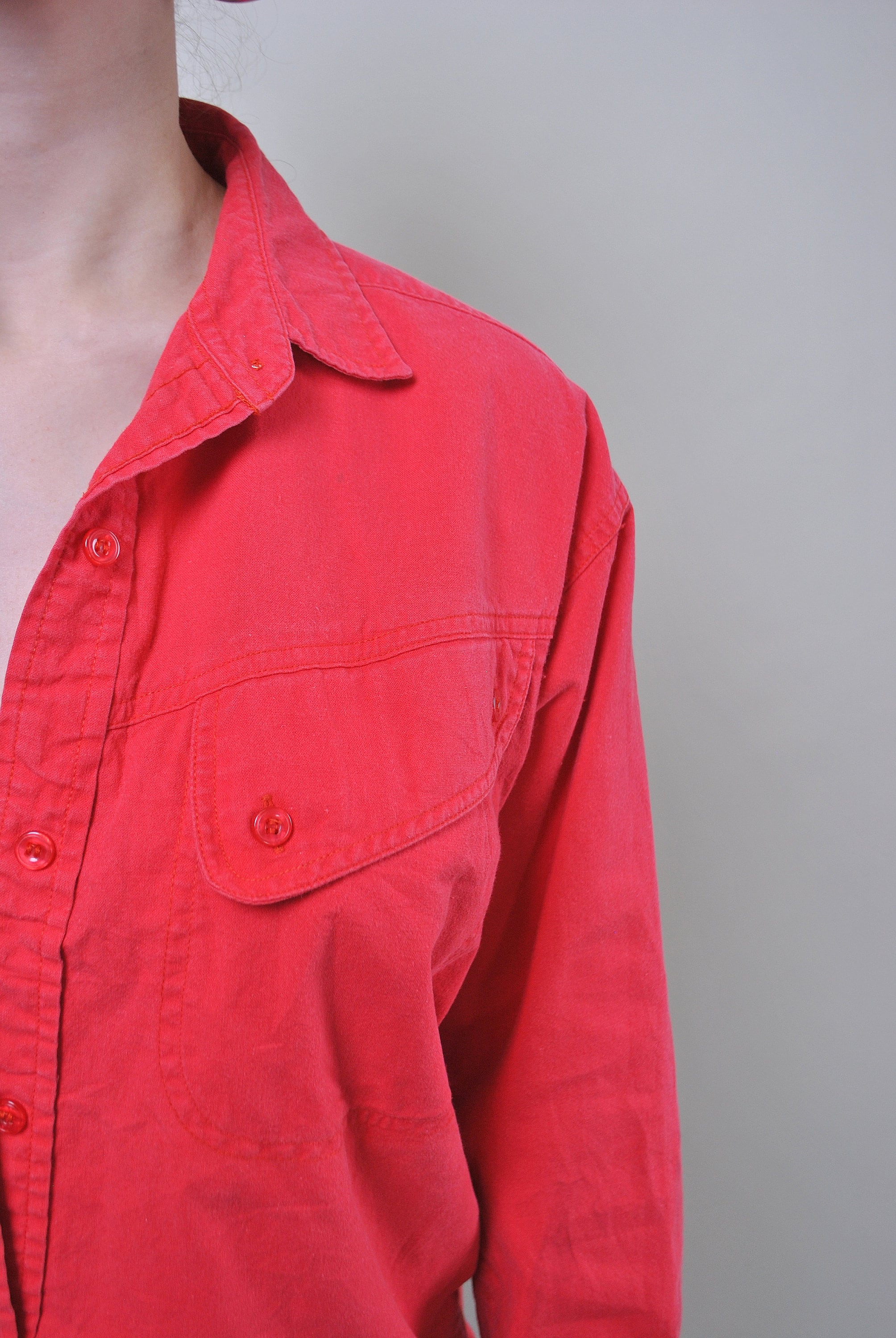 Vintage Red Long Sleeve Shirt Retro Casual Cotton Button Up Etsy