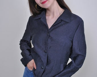 Vintage black minimalist long sleeve blouse, Size M