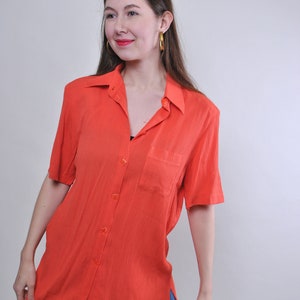 Vintage minimalist short sleeve orange blouse, Size L