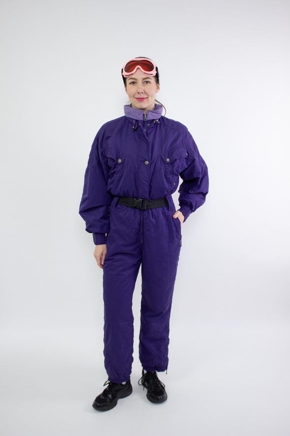 Vintage 90s Purple Ski Suit, Retro One Piece Snowsuit, Winter Jumpsuit, Size M